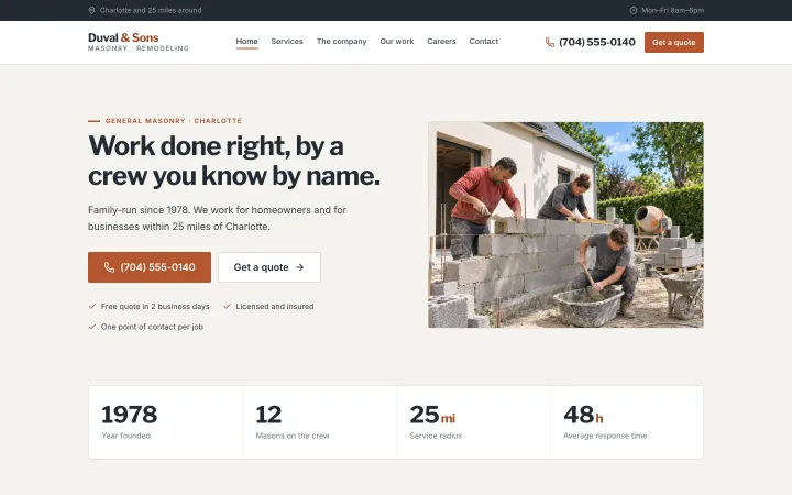 Home page of the trades template
