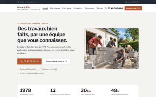 Page d’accueil du modèle artisan