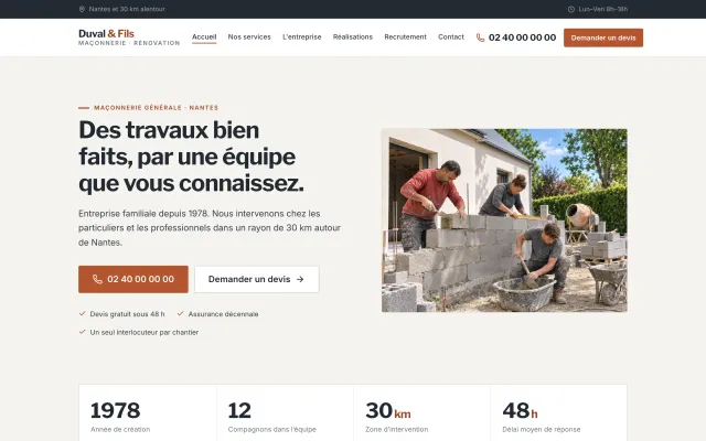 Page d’accueil du modèle artisan