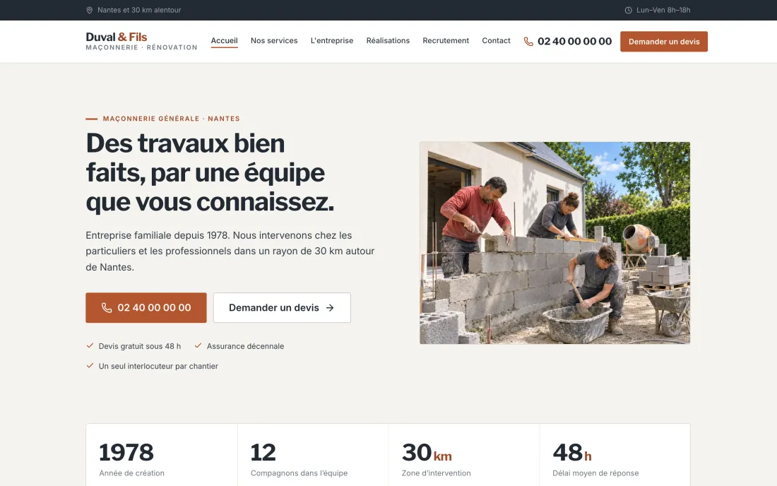 Page d’accueil du modèle artisan