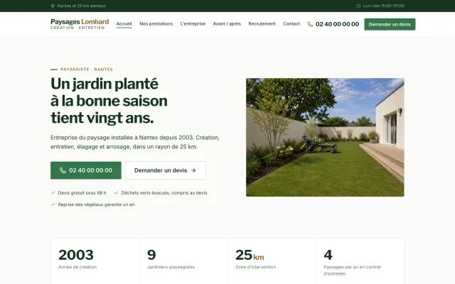 Page d’accueil du modèle paysagiste