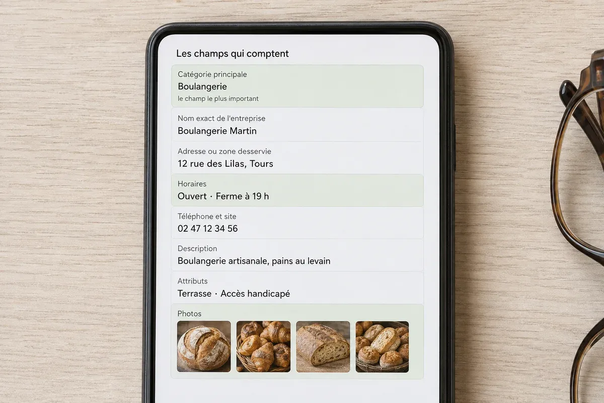 Les champs d’une fiche d’établissement, les plus importants mis en avant