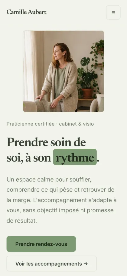 Page d’accueil du modèle bien-être, sur téléphone