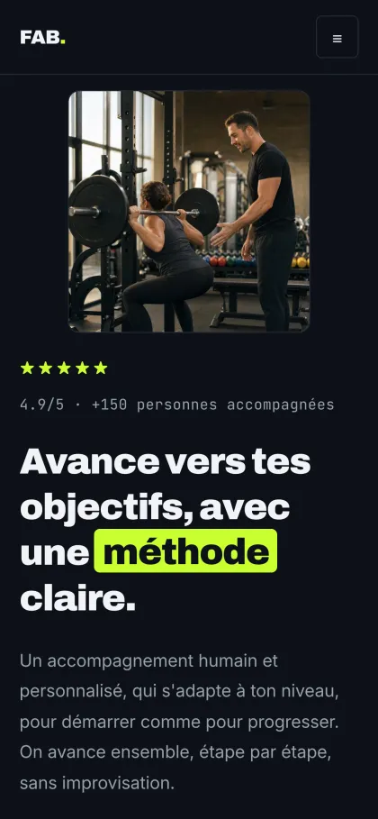 Page d’accueil du modèle sport, sur téléphone
