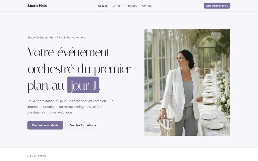 Page d’accueil du modèle événementiel