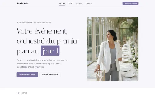 Page d’accueil du modèle événementiel