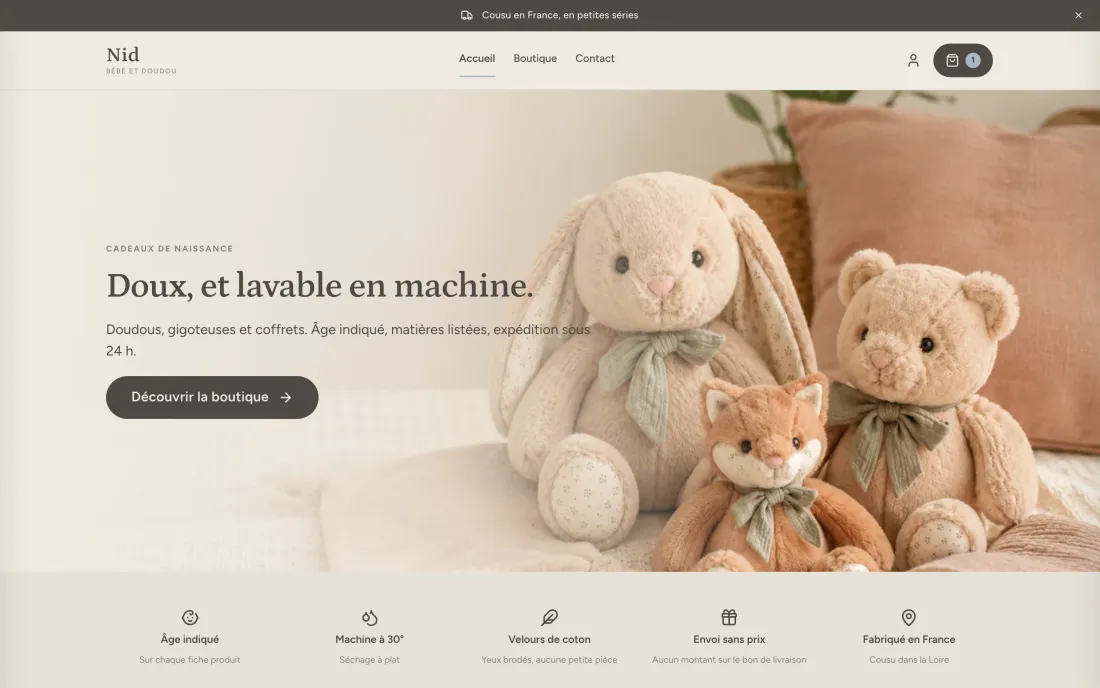 Page d’accueil du modèle bébé
