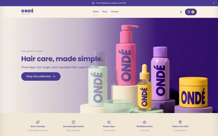 Home page of the ondé template
