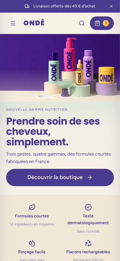 Page d’accueil du modèle ondé, sur téléphone