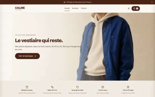 Page d’accueil du modèle mode