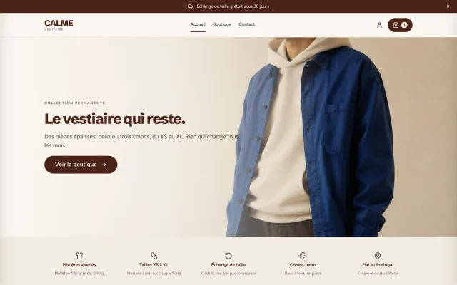 Page d’accueil du modèle mode
