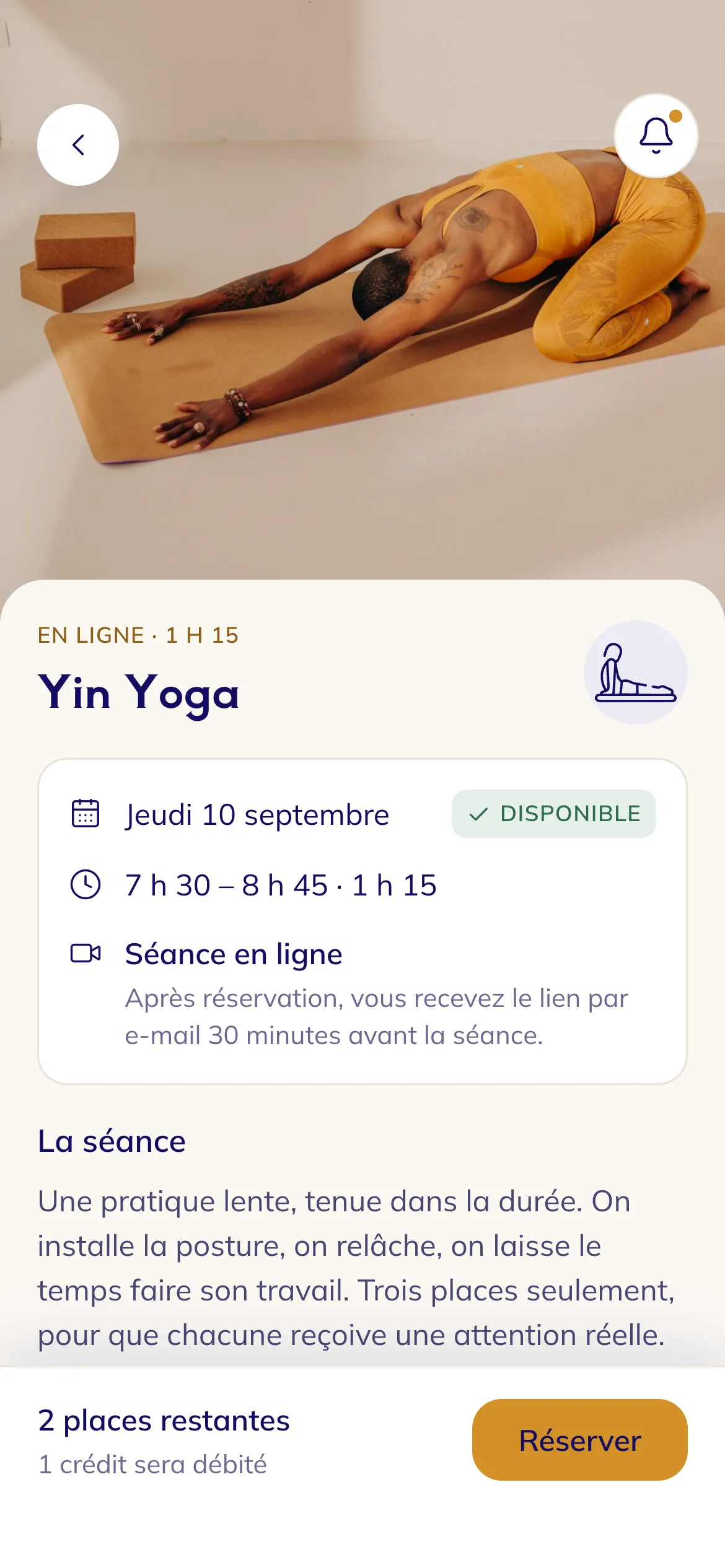 The class page · Inspiration Yoga