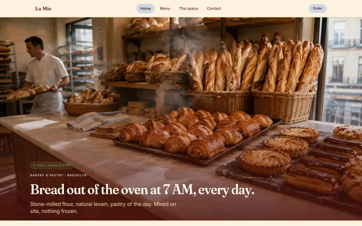 Home page of the bakery template