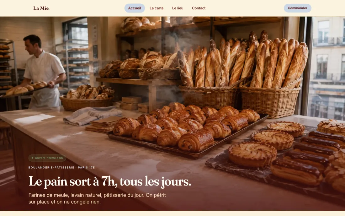Page d’accueil du modèle boulangerie