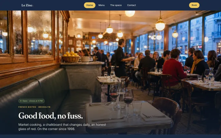 Home page of the brasserie template