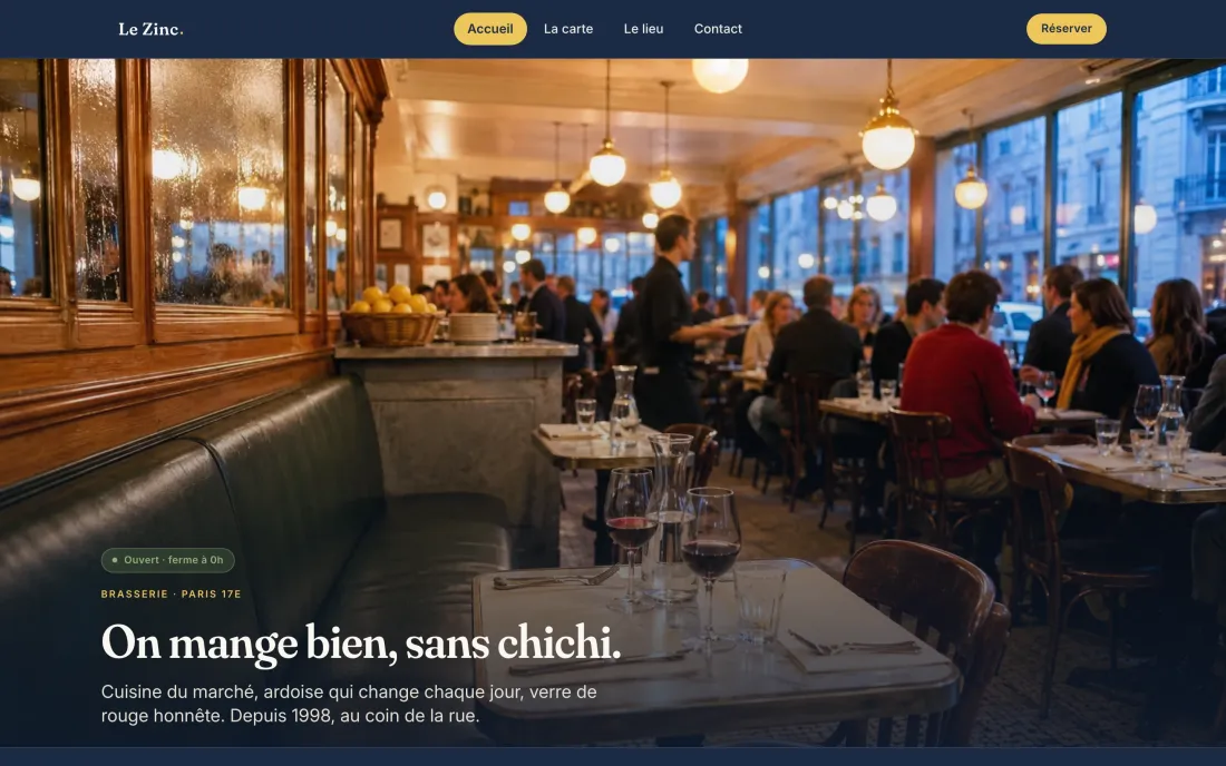 Page d’accueil du modèle brasserie