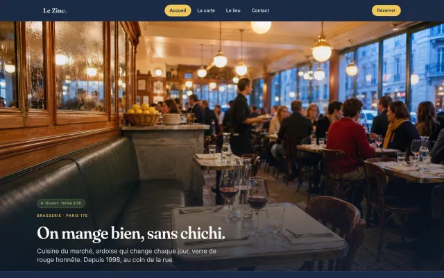 Page d’accueil du modèle brasserie