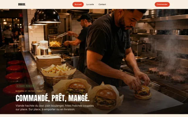 Page d’accueil du modèle fast-food