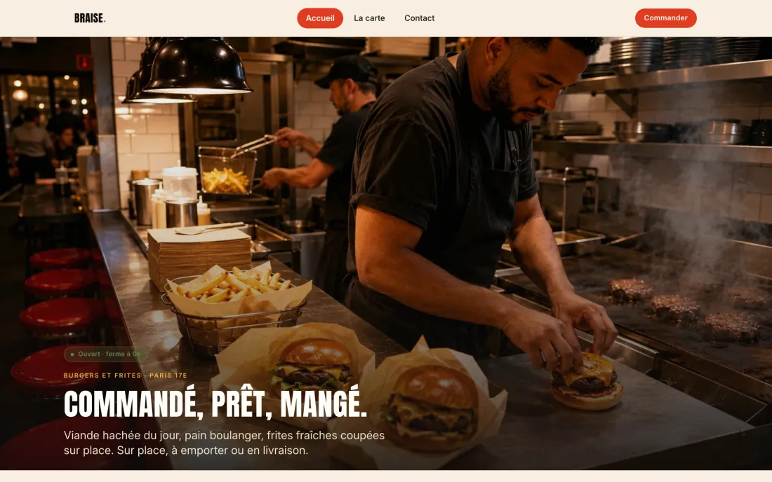 Page d’accueil du modèle fast-food