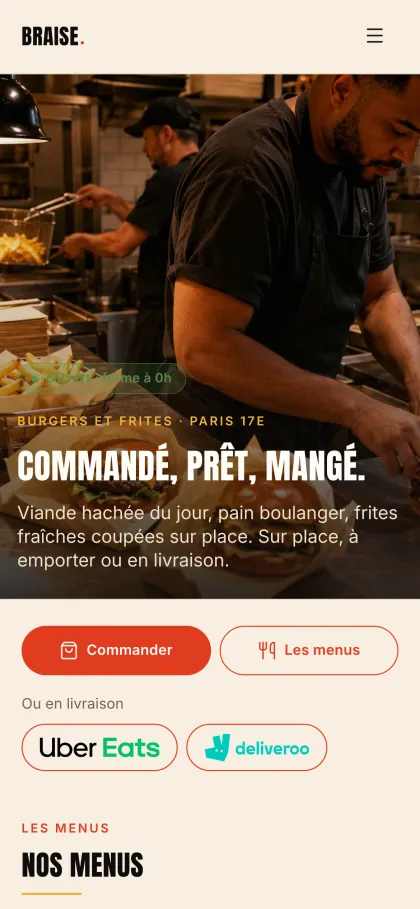 Page d’accueil du modèle fast-food, sur téléphone